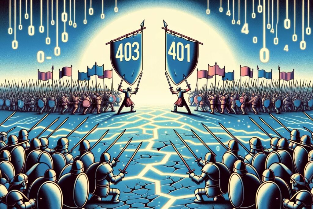 403 vs 401. Ilustracja DALL-E 3.0