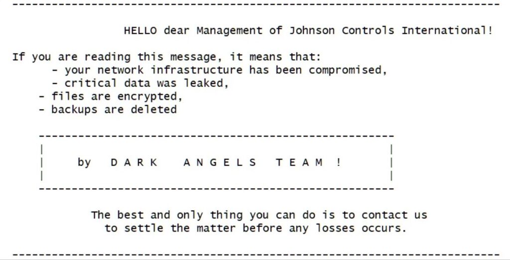 — Wiadomość ransomware od grupy Dark Angels