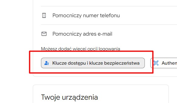 Klucze dostępu na koncie Google