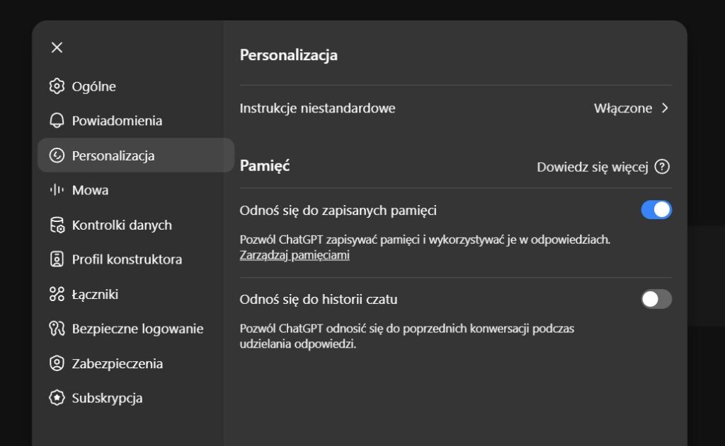 Funkcja "Odniesienia do zapisanych pamięci" jest domyślnie włączona w ChatGPT